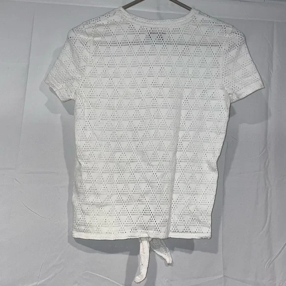 Madewell Texture & Thread Tee Shirt Modern Tie-Front Geo-Eyelet Cutout Pattern - Picture 6 of 7